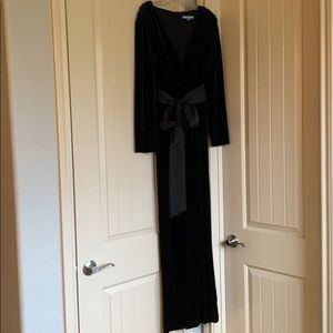 Velvet V-Neck Long Sleeve Bow Waist Jumpsuit